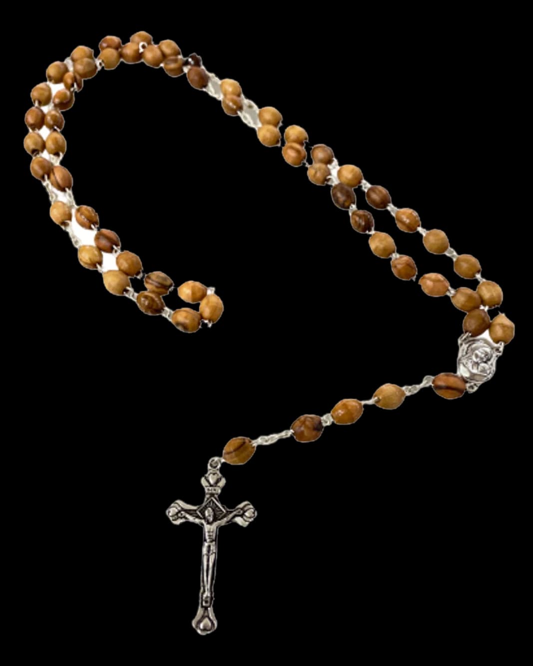 Olive wood rosary with a metal crucifix
